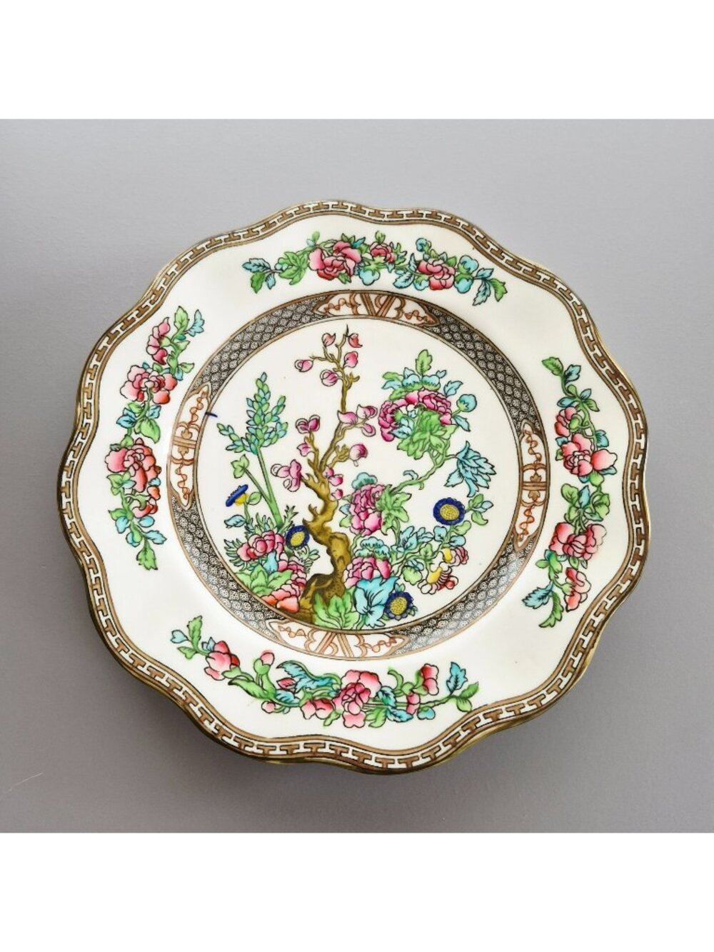 Antique Coalport Indian Tree Dinner Plate, Multicolor Scalloped, c.1891-1939